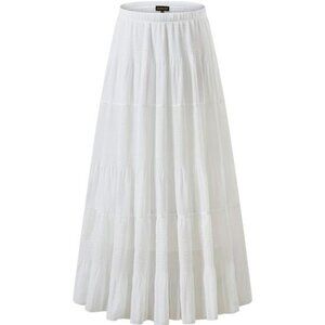 Women's Chiffon Elastic High Waist Maxi Skirts White
